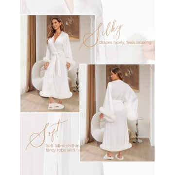 Kelaixiang Sheer Long Sexy Lingerie Robe with Furry Collar