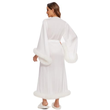 Kelaixiang Sheer Long Sexy Lingerie Robe with Furry Collar