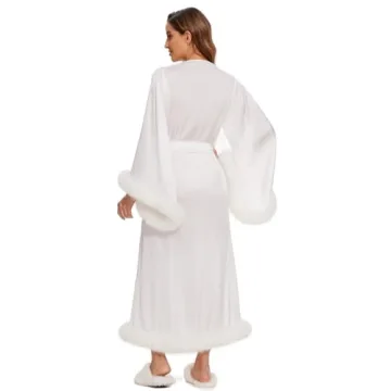 Kelaixiang Sheer Long Sexy Lingerie Robe with Furry Collar