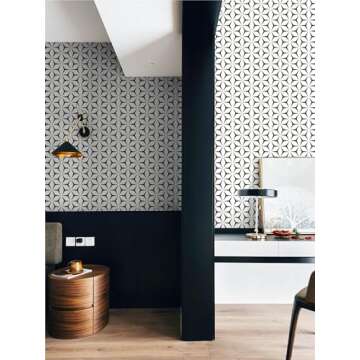Heroad Wall Paper Peel and Stick Modern Black and White Wallpaper Peel and Stick Boho Geometric Contact Paper for Cabinets and Drawers Renter Friendly Self-Adhesive Removable Waterproof 17.7” x 118”