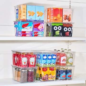 theaoo Clear Storage Bins with Lids Stackable - Large Plastic Containers for Pantry Organization and Storage - Perfect for kitchen,Fridge,Laundry Room,Bathroom,Garage,Closet,Cabinet Organizer - 4 Pack