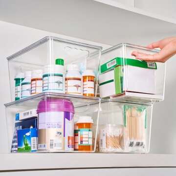 theaoo Clear Storage Bins with Lids Stackable - Large Plastic Containers for Pantry Organization and Storage - Perfect for kitchen,Fridge,Laundry Room,Bathroom,Garage,Closet,Cabinet Organizer - 4 Pack