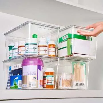 theaoo Clear Storage Bins with Lids Stackable - Large Plastic Containers for Pantry Organization and Storage - Perfect for kitchen,Fridge,Laundry Room,Bathroom,Garage,Closet,Cabinet Organizer - 4 Pack