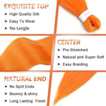 Vibrant Orange Pre Stretched Braiding Hair Extensions 26 Inch