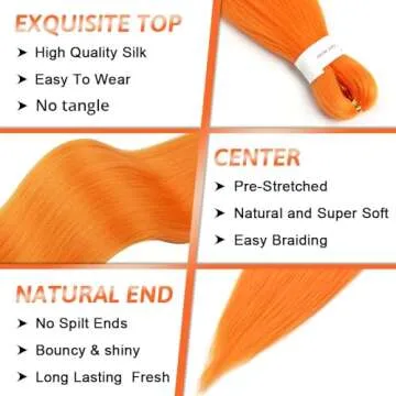 Vibrant Orange Pre Stretched Braiding Hair Extensions 26 Inch