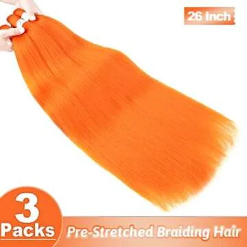 Vibrant Orange Pre Stretched Braiding Hair Extensions 26 Inch