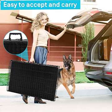 Large Dog Crate 48" Heavy Duty Indoor Outdoor Dog Kennel with Plastic Tray & Divider, Double Door Folding Wire Metal XL Dog Cage for Medium Large Dogs, Black
