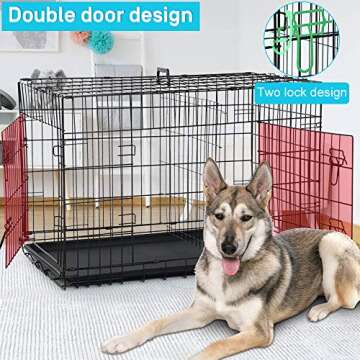 Large Dog Crate 48" Heavy Duty Indoor Outdoor Dog Kennel with Plastic Tray & Divider, Double Door Folding Wire Metal XL Dog Cage for Medium Large Dogs, Black