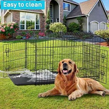 Large Dog Crate 48" Heavy Duty Indoor Outdoor Dog Kennel with Plastic Tray & Divider, Double Door Folding Wire Metal XL Dog Cage for Medium Large Dogs, Black