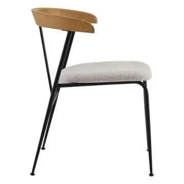 CHITA Upholstered Modern Dining Chairs Set of 4, FSC Certified Dining Chair with Metal Legs, Mid Century Dining Chair with Wood Back, Oatmeal