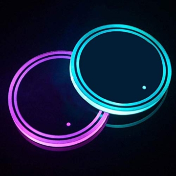 LED Cup Holder Lights, 2pcs LED Car Coasters with 7 Colors Luminescent Light Cup Pad, USB Charging C...