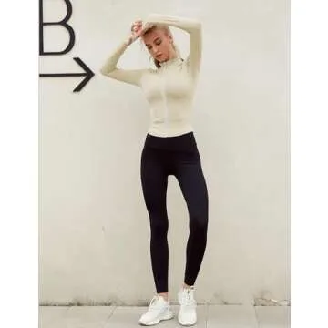 Lviefent Womens Lightweight Full Zip Running Track BBL Jacket Workout Slim Fit Yoga Sportwear with Thumb Holes (Apricot, Medium)