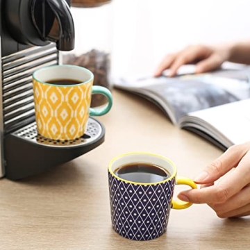 Selamica Ceramic 3.5 Oz Espresso Cups, Espresso Mugs 2.5 Inch Demitasse Cups, Mini Coffee Cups for Latte Mocha Lungo Tea, Set of 4, Assorted Colors