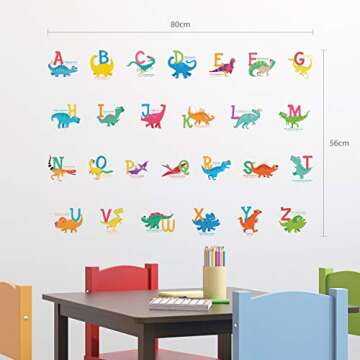 DECOWALL DS-8033 A-Z Dinosaur Alphabet (Small) Kids Wall Stickers Decals Peel and Stick Removable fo...