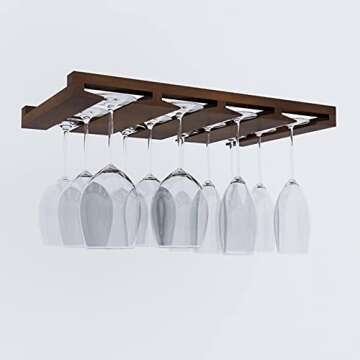 Rustic State Eze 4 Sectional Wood Under Cabinet Wine Glass Holder Wine Glass Rack Hanging Shelf Stem...