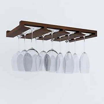 Rustic State Eze 4 Sectional Wood Under Cabinet Wine Glass Holder Wine Glass Rack Hanging Shelf Stem...