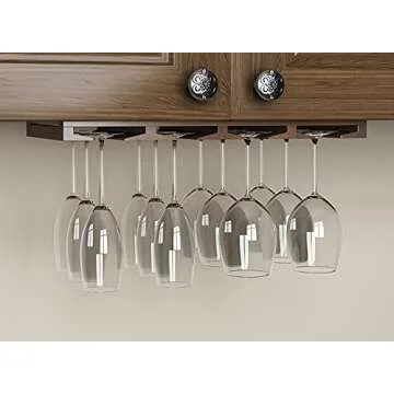 Rustic State Eze 4 Sectional Wood Under Cabinet Wine Glass Holder Wine Glass Rack Hanging Shelf Stemware Bar Organizer - 12 Wine Glass Storage - 10 Inch Deep - Chestnut Stained