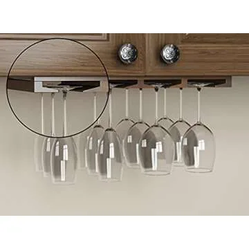 Rustic State Eze 4 Sectional Wood Under Cabinet Wine Glass Holder Wine Glass Rack Hanging Shelf Stemware Bar Organizer - 12 Wine Glass Storage - 10 Inch Deep - Chestnut Stained