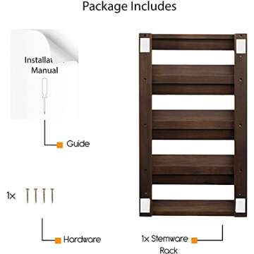 Rustic State Eze 4 Sectional Wood Under Cabinet Wine Glass Holder Wine Glass Rack Hanging Shelf Stemware Bar Organizer - 12 Wine Glass Storage - 10 Inch Deep - Chestnut Stained
