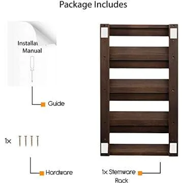 Rustic State Eze 4 Sectional Wood Under Cabinet Wine Glass Holder Wine Glass Rack Hanging Shelf Stemware Bar Organizer - 12 Wine Glass Storage - 10 Inch Deep - Chestnut Stained