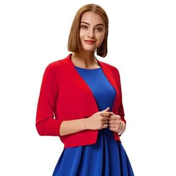 GRACE KARIN Women's Classic 3/4 Sleeve Shrug Tunic Red Cardigan Short Sweaters for Dress (Red,M)