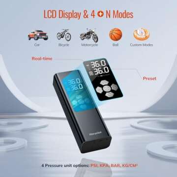 Morpilot Tire Inflator Portable Air Compressor, 2X Faster Inflation [9000mAh Battery & 12V DC Cord] Car Tire Pump with LCD Dual Display, 150PSI Electric Air Pump for Car SUV MPV RV Bike Ball, Black