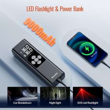 Morpilot Tire Inflator Portable Air Compressor, 2X Faster Inflation [9000mAh Battery & 12V DC Cord] Car Tire Pump with LCD Dual Display, 150PSI Electric Air Pump for Car SUV MPV RV Bike Ball, Black