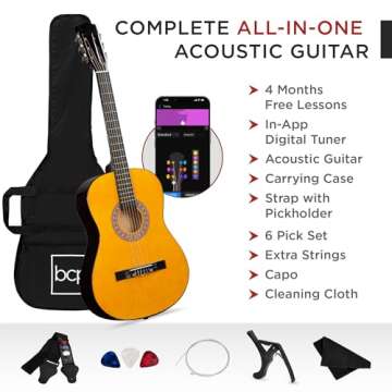 Best Choice Products 38in Beginner All Wood Acoustic Guitar Starter Kit w/Gig Bag, 6 Picks, Nylon Strings, Strap w/Pick Holder - Natural