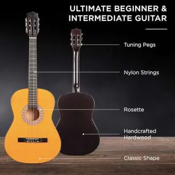 Best Choice Products 38in Beginner All Wood Acoustic Guitar Starter Kit w/Gig Bag, 6 Picks, Nylon Strings, Strap w/Pick Holder - Natural