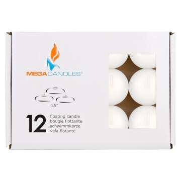 Mega Candles 12 pcs Unscented White Floating Candles, Hand Poured Wax Candle 1.5 Inch Diameter, Home Décor, Wedding Receptions, Baby Showers, Birthdays, Celebrations, Meditations, Spas