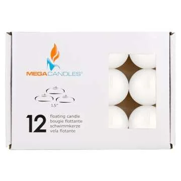 Mega Candles 12 pcs Unscented White Floating Candles, Hand Poured Wax Candle 1.5 Inch Diameter, Home Décor, Wedding Receptions, Baby Showers, Birthdays, Celebrations, Meditations, Spas