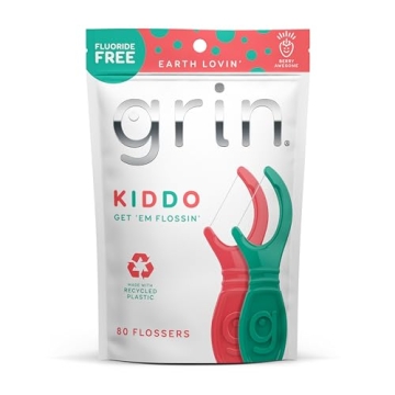 GRIN Kiddo Flossers for Kids, Berry Flavor, Jumbo Grip, 80 Count, Safe
