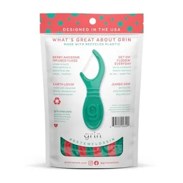 GRIN Kiddo Flossers for Kids, Berry Flavor, Jumbo Grip, 80 Count, Safe