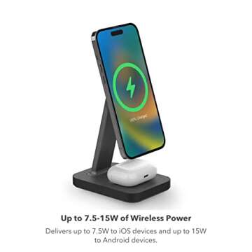mophie Snap+ 2-in-1Charge Stand & Pad - 15w Wireless Charger Compatible with iPhones & AirPods, Incl...