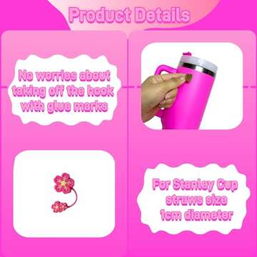 Accessories for Stanley Cup 40oz,2 Silicone Boots for Stanley Tumbler,1 Flower Straw Cover Topper,2 Charms Hooks,1 Lipstick Holder Bag,1 Pompom Ball,1 Cute Keychain Charms (Passion Pink,No Bottle)