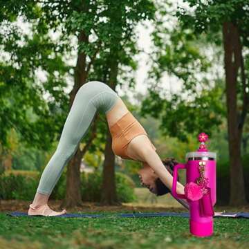 Accessories for Stanley Cup 40oz,2 Silicone Boots for Stanley Tumbler,1 Flower Straw Cover Topper,2 Charms Hooks,1 Lipstick Holder Bag,1 Pompom Ball,1 Cute Keychain Charms (Passion Pink,No Bottle)