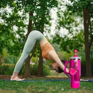 Accessories for Stanley Cup 40oz,2 Silicone Boots for Stanley Tumbler,1 Flower Straw Cover Topper,2 Charms Hooks,1 Lipstick Holder Bag,1 Pompom Ball,1 Cute Keychain Charms (Passion Pink,No Bottle)