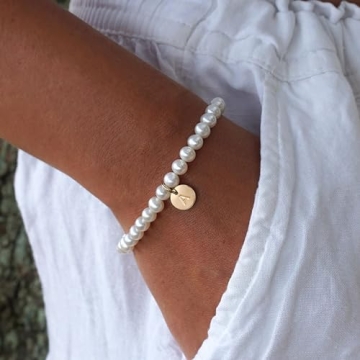 Ursteel Pearl Initial Bracelet - Dainty Gold Jewelry Gift