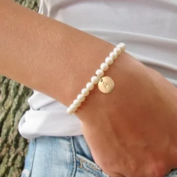 Ursteel Pearl Initial Bracelet - Dainty Gold Jewelry Gift