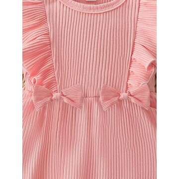 MERSARIPHY Baby Girl Summer Clothes Ruffles Ribbed Knit Romper Dress Jumpsuit Bodysuit with Headband Cute Newborn Outfit Set(Pink,0-3 Months)
