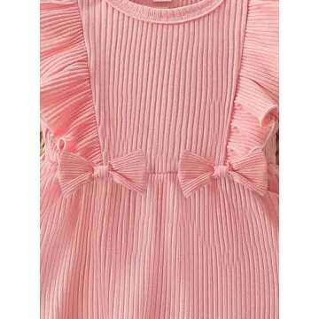 MERSARIPHY Baby Girl Summer Clothes Ruffles Ribbed Knit Romper Dress Jumpsuit Bodysuit with Headband Cute Newborn Outfit Set(Pink,0-3 Months)