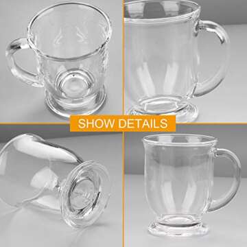15oz/450ml Glass Coffee Mugs Clear Coffee Cups with Handles perfect for Latte, Cappuccino, Espresso Coffee, Tea and Hot Beverages, Set of 6