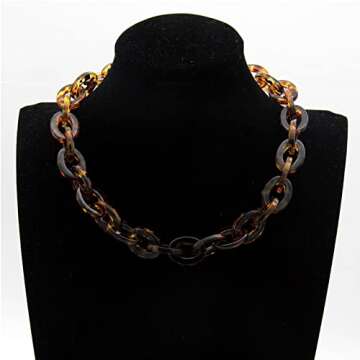 Bohemian Tortoise Shell Acrylic Resin Colorful Chunky Link Chain Necklace Leopard Print Pendant Pers...
