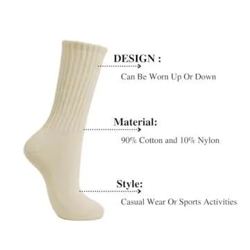 Intgoodluckycc Beige Slouch Scrunch Socks for Women, Slouch High Tube Socks Women (1 Pair - Beige)