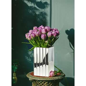 Serene Spaces Living Tall Mirror Strip Vase, Luxe Glass, Modern, 6.25x6.25x12.5 inches, Home Décor, Event Centerpieces and Much More