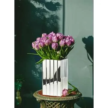 Serene Spaces Living Tall Mirror Strip Vase, Luxe Glass, Modern, 6.25x6.25x12.5 inches, Home Décor, Event Centerpieces and Much More