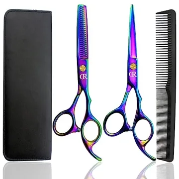 Professional Hair Cutting Shears Set - 6 Inch Barber Kit With Thinning Shears (Rainbow)