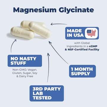 Magnesium Glycinate 200mg Capsules (Glicinato de Magnesio) - Vegan Magnesium 200mg for Restful Sleep & Mood Support, Muscle Comfort, Bone & Nervous System Health. 60 Chelated Magnesium-Glycinate Caps