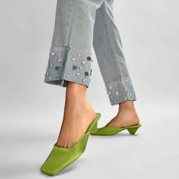 Fuazuzu Satin Mid-low Heels for Women, Elegant Casual Mules