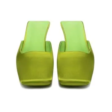 Fuazuzu Satin Mid-low Heels for Women, Elegant Casual Mules